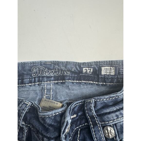 *READ* Miss Me Jeans Womens 27x33.5 Blue Low-Rise Straight Jeans Embellished - Picture 5 of 6
